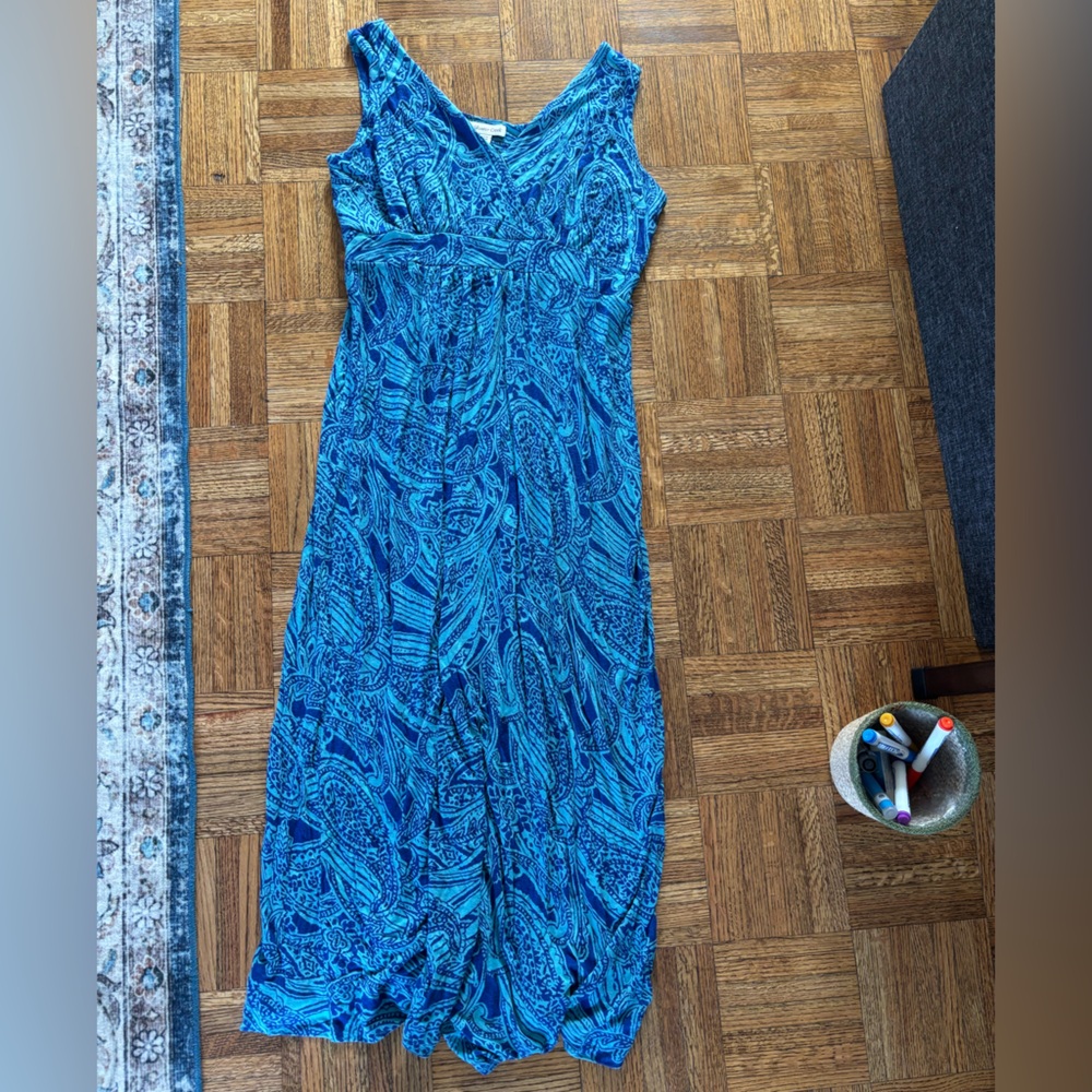Coldwater Creek Teal and Navy Patterned Dress